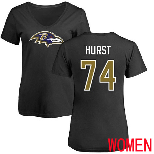 Baltimore Ravens Black Women James Hurst Name and Number Logo NFL Football #74 T Shirt